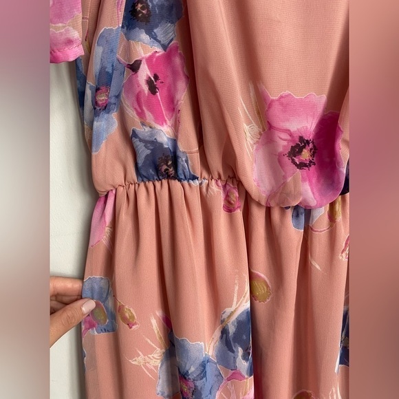 Peach Love Pink Floral Cold Shoulder Ruffle Sleeve Maxi Dress ST - Picture 5 of 8
